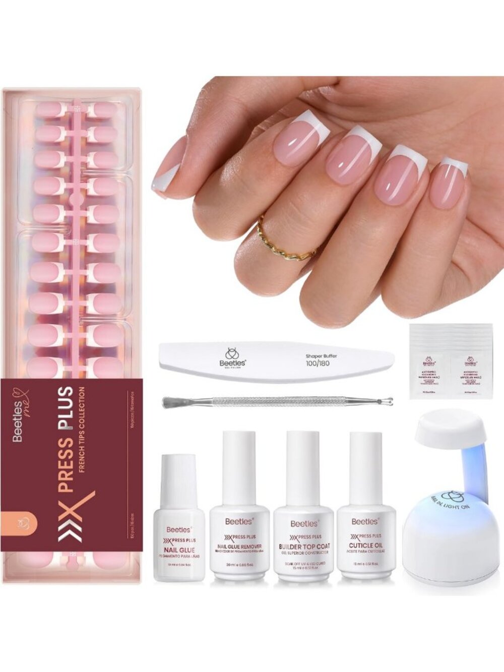 Short Square French Tip Press-On Nail Kit - 150 Pcs Pink Nails for Easy Glam